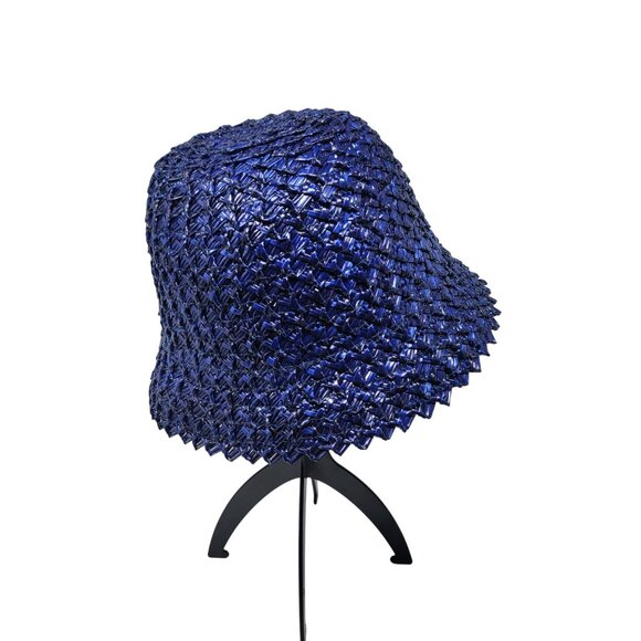 Vtg 20s 30s Italian Filippo Catarzi‎ Blue Woven Straw Bucket Hat Flapper Costume main image 5